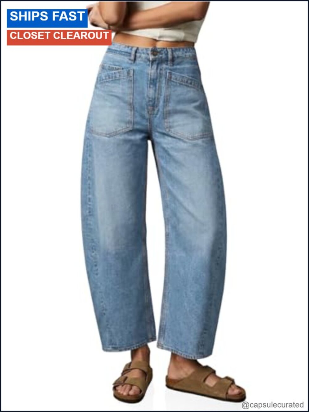 High Waisted Barrel Jeans Cropped Wide Leg Boyfriend Denim Pants